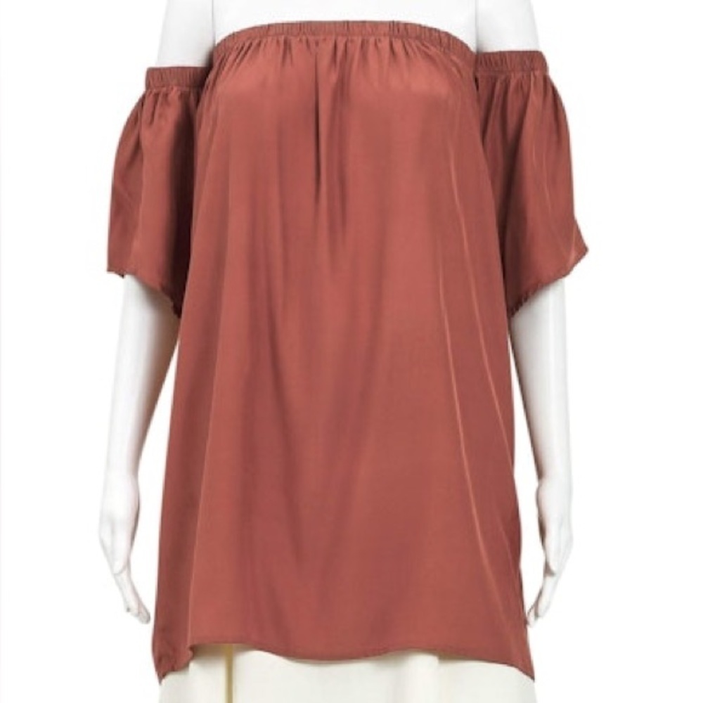Sir. The lable 100% silk burnt orange off shoulder mini dress/tunic size 1/small